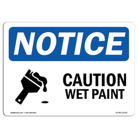 Signmission Safety Sign, OSHA Notice, 18" Height, Aluminum, Caution Wet Paint Sign With Symbol, Landscape OS-NS-A-1824-L-10524